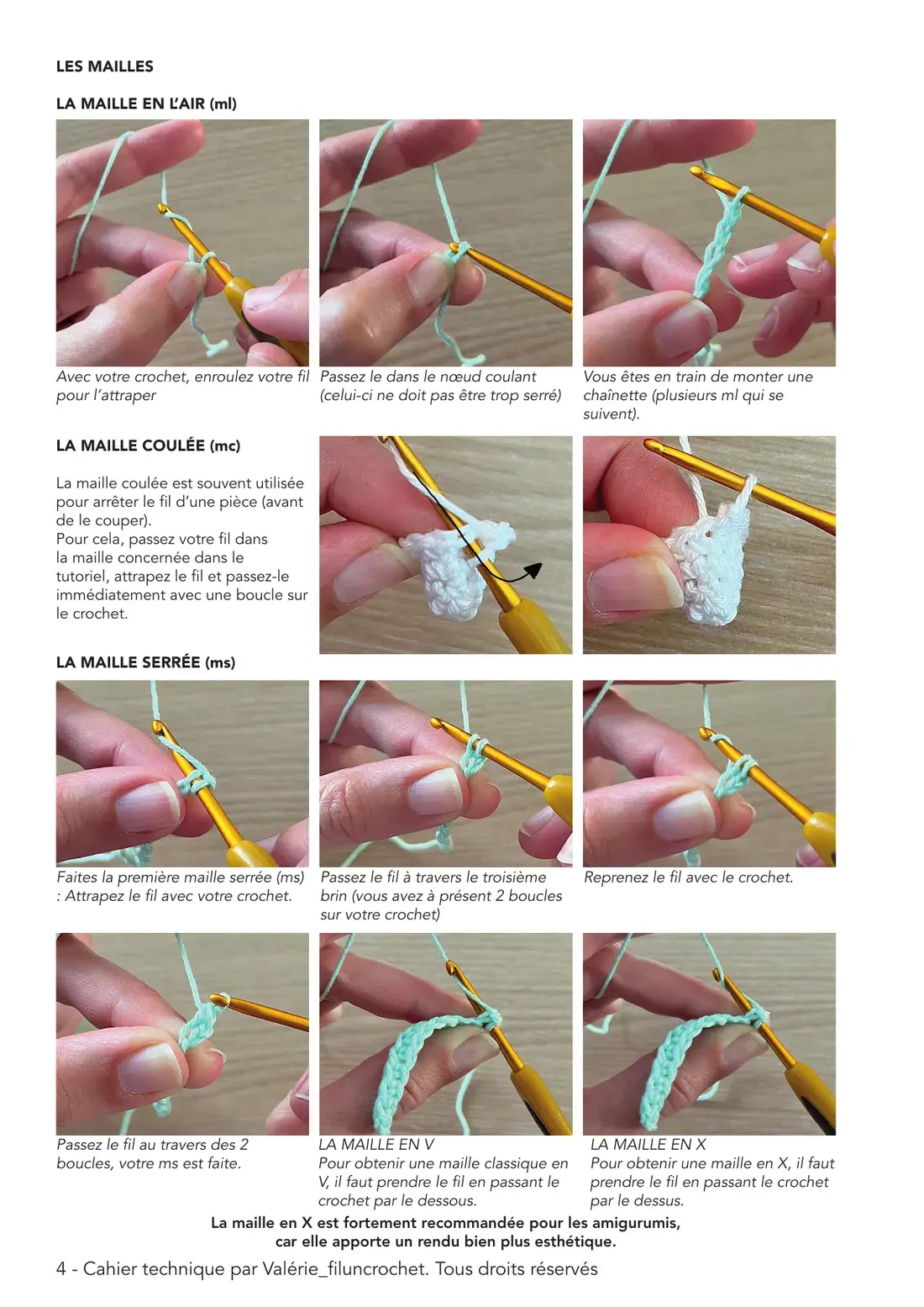 Page 4 du cahier technique : La maille en l’air, la maille coulée et la maille serrée