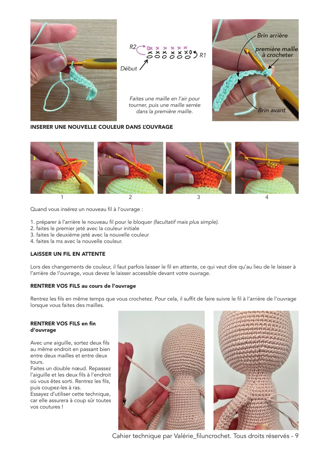 Page 9 du cahier technique : Changer de couleur et rentrer ses fils