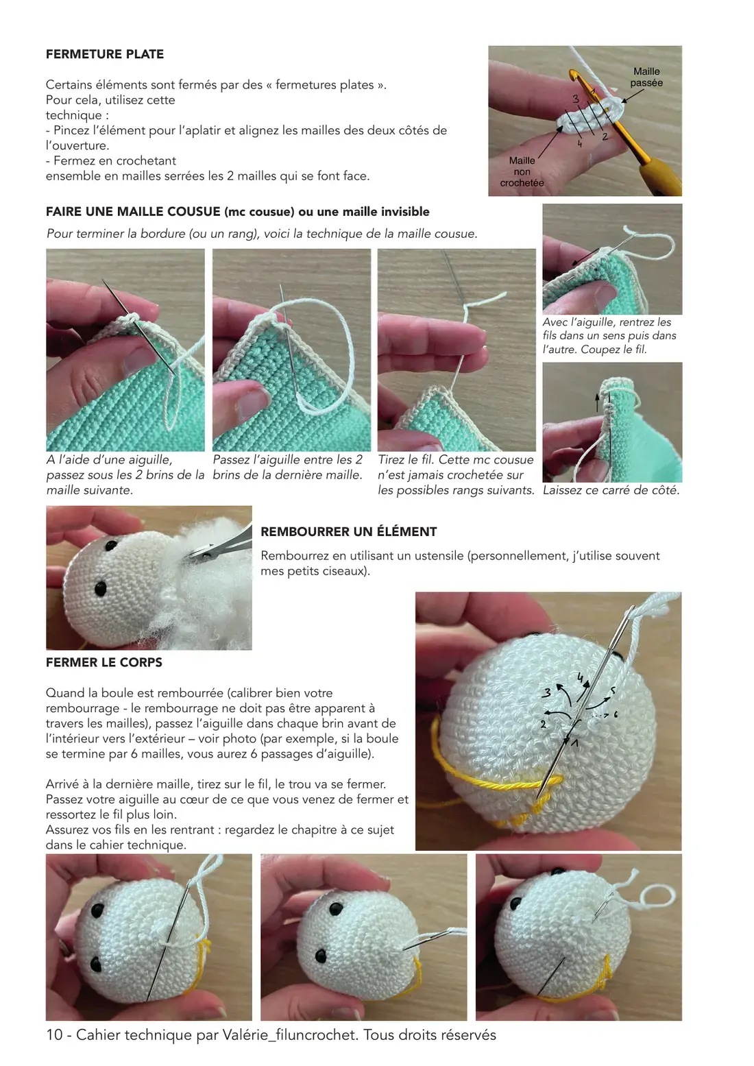 Page 10 du cahier technique : Fermer, rembourrer et assembler