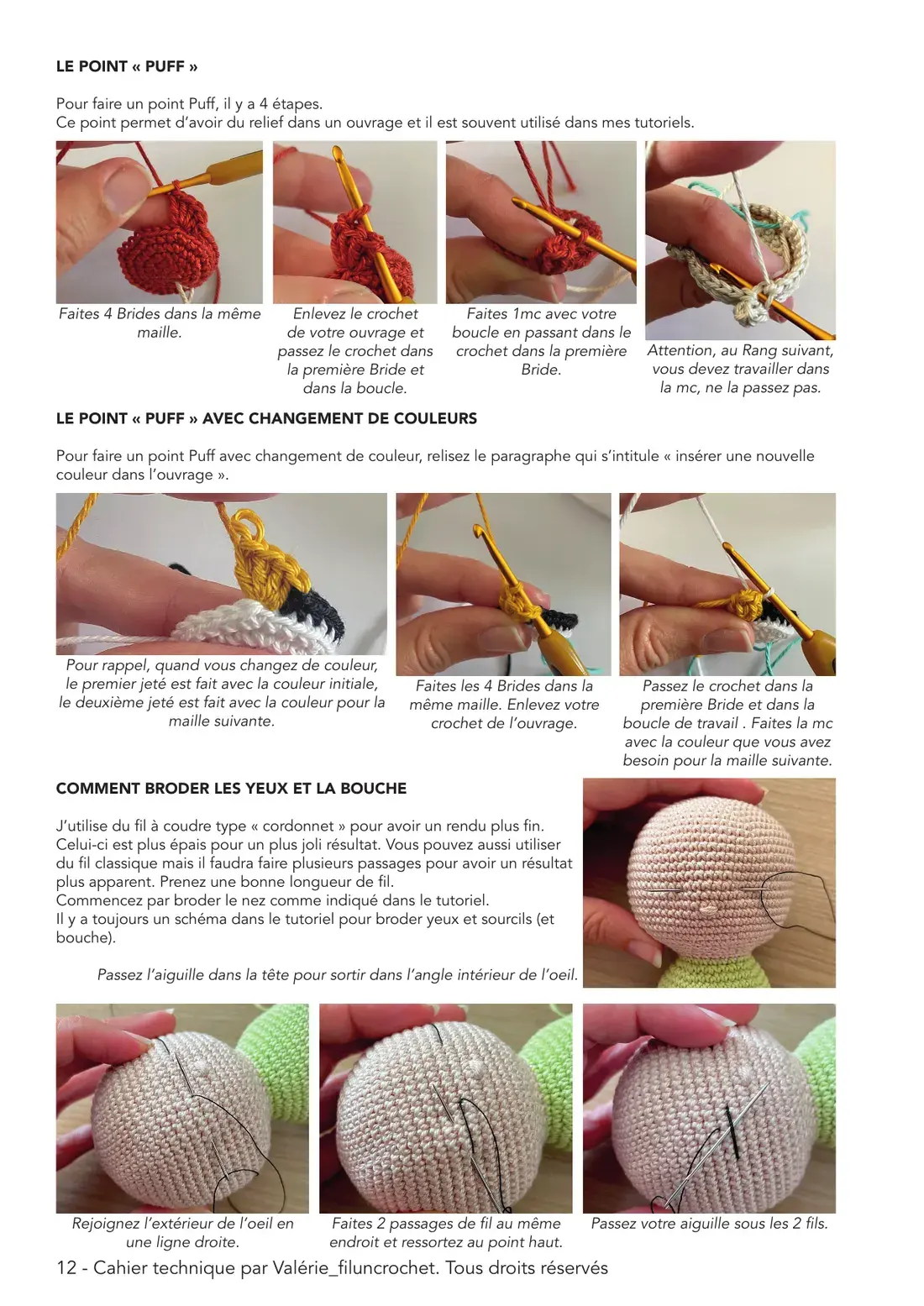 Page 12 du cahier technique : Le point « puff » et la broderie du visage