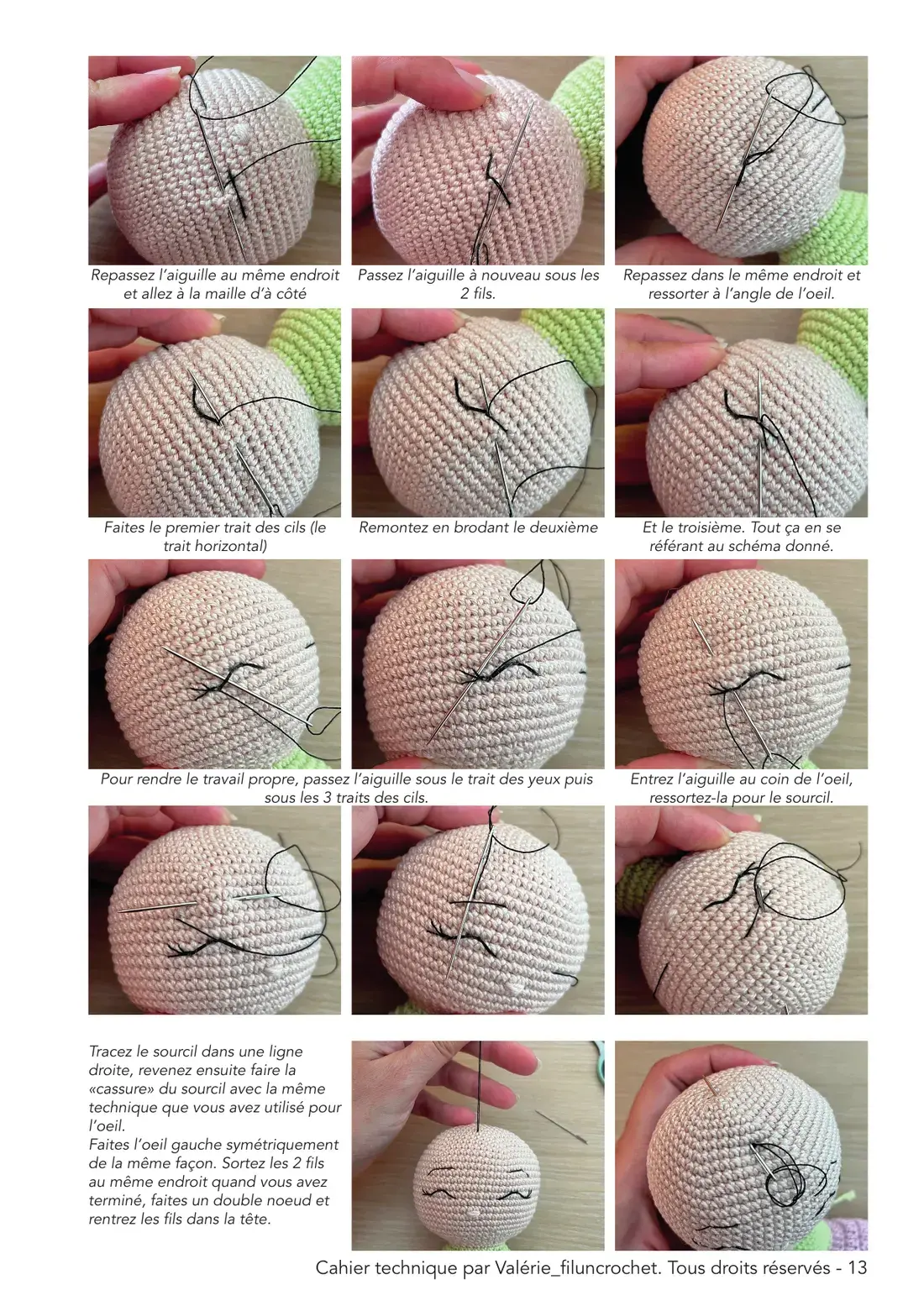 Page 13 du cahier technique : Broder les yeux et les cils
