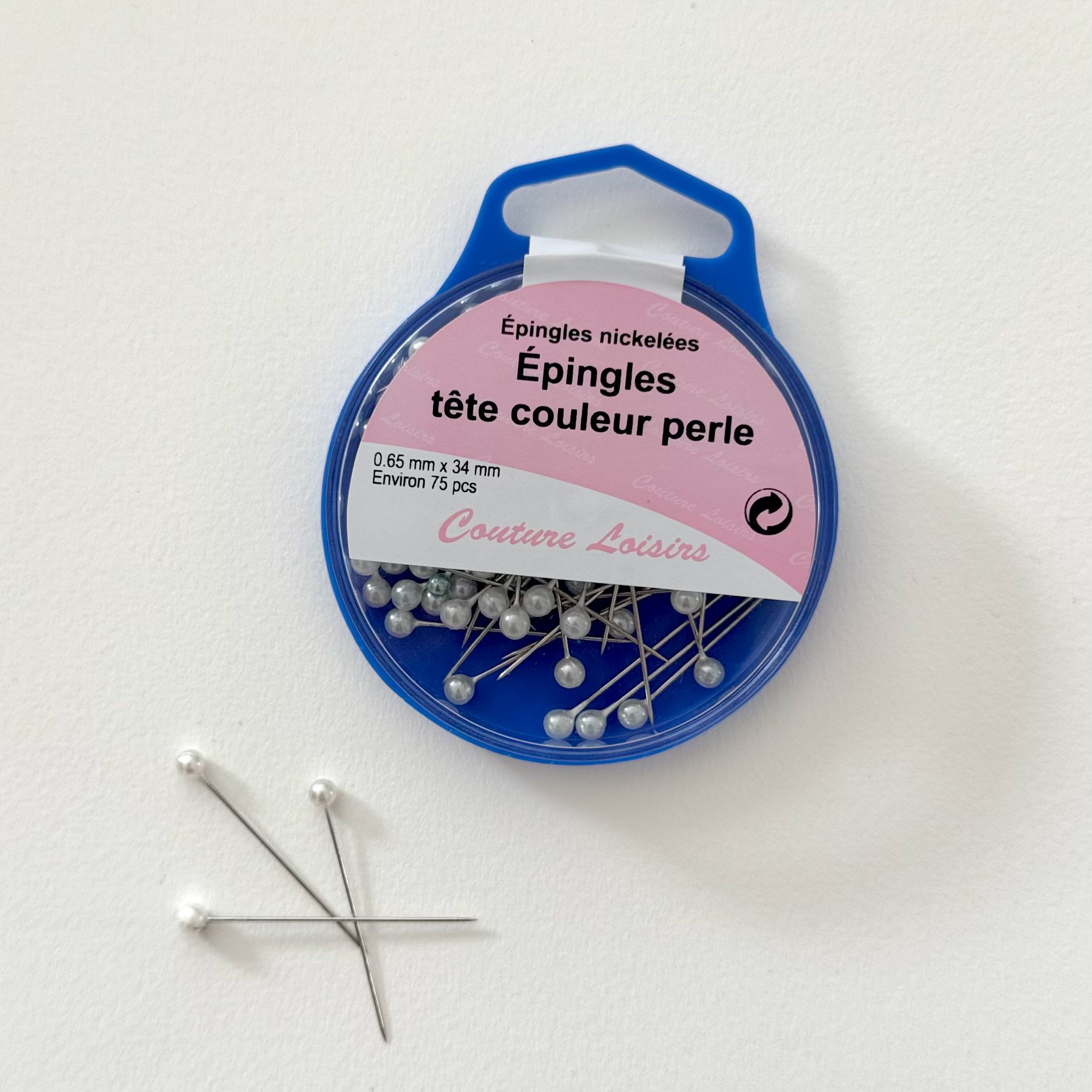 EPINGLES TÊTE COULEUR PERLE x 75